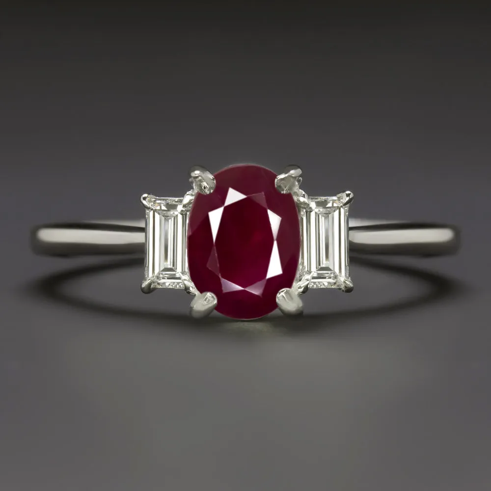 1.60ct NATURAL RUBY DIAMOND RING OVAL SHAPE THREE STONE 14k WHITE GOLD COCKTAIL