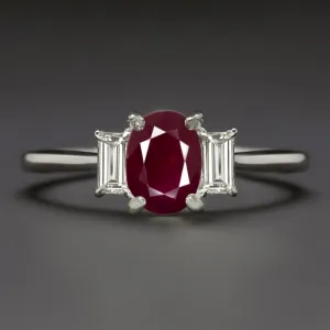 1.60ct NATURAL RUBY DIAMOND RING OVAL SHAPE THREE STONE 14k WHITE GOLD COCKTAIL