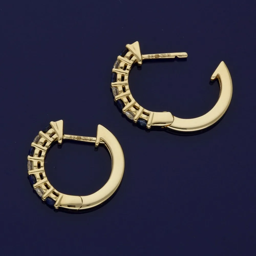 18ct Yellow Gold Sapphire & Diamond Hoop Earrings