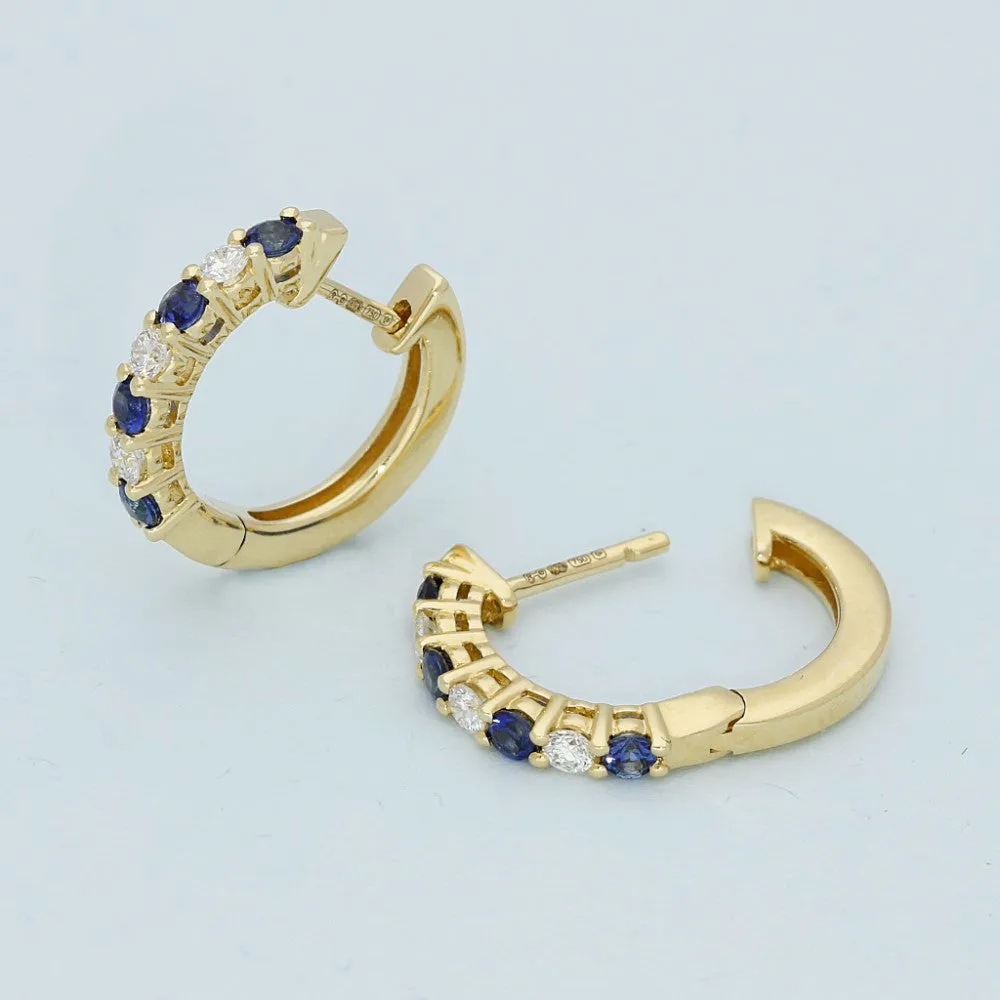 18ct Yellow Gold Sapphire & Diamond Hoop Earrings