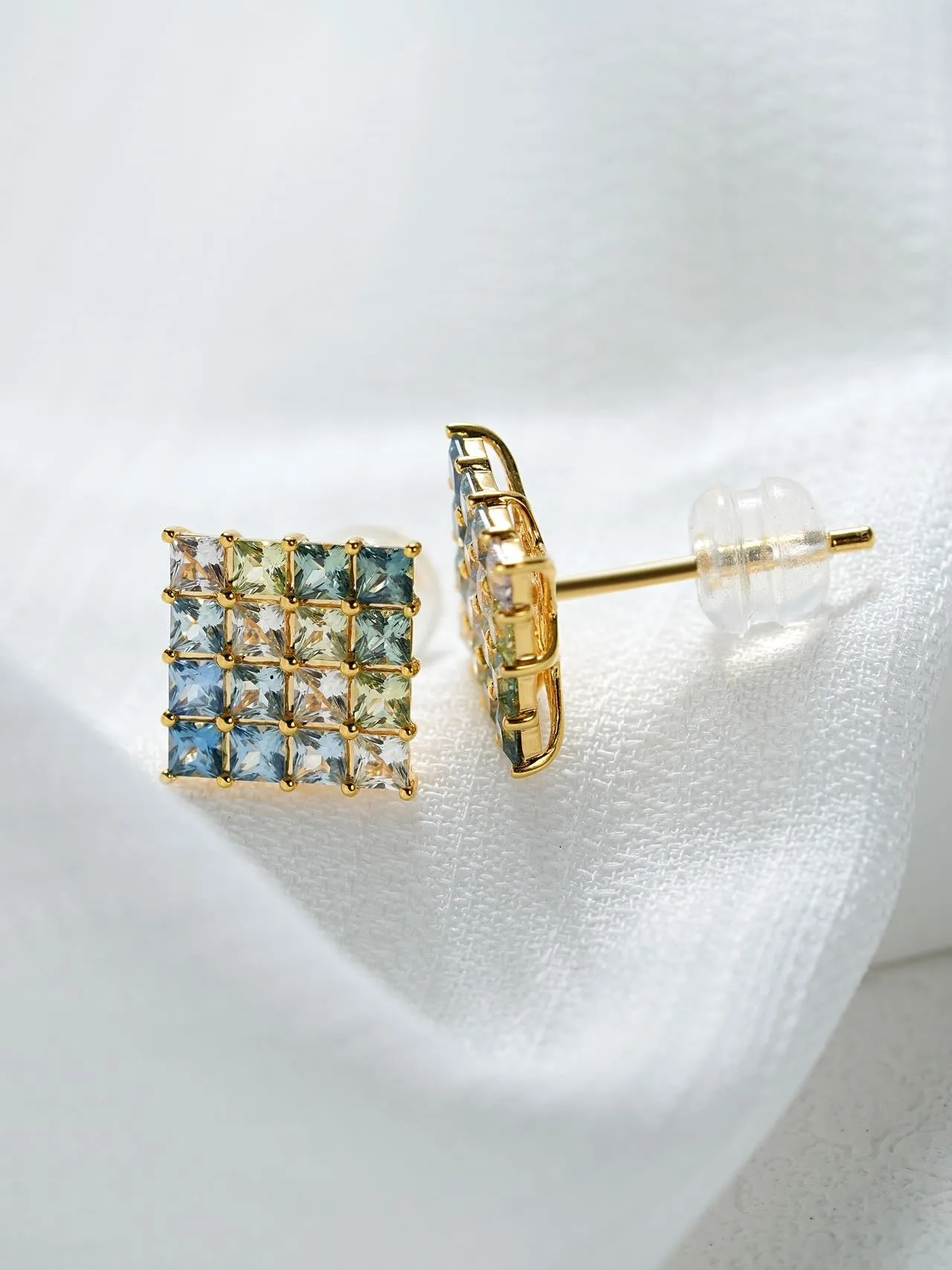 18k Gold Custom Sapphire Oil Painting Earrings