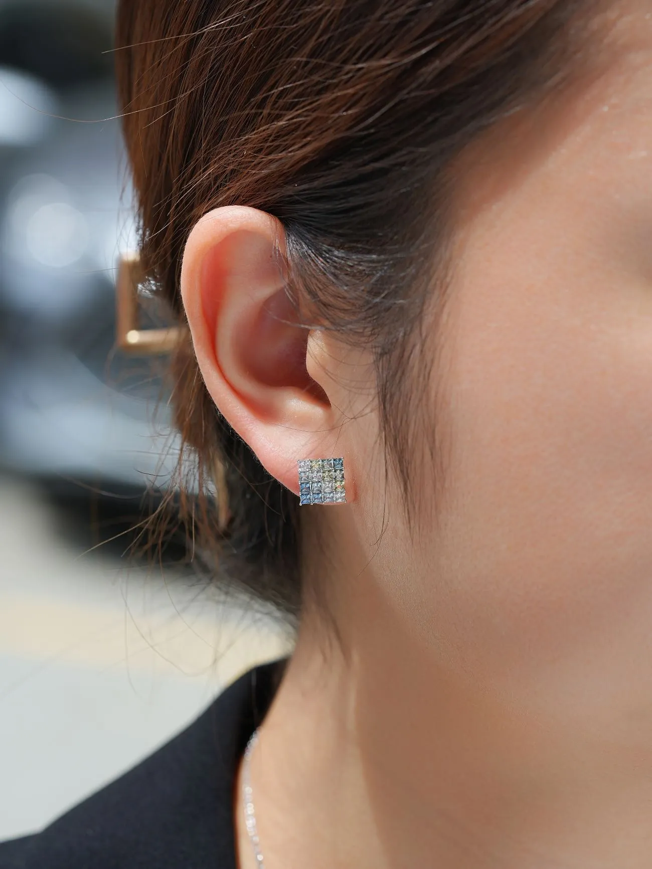 18k Gold Custom Sapphire Oil Painting Earrings