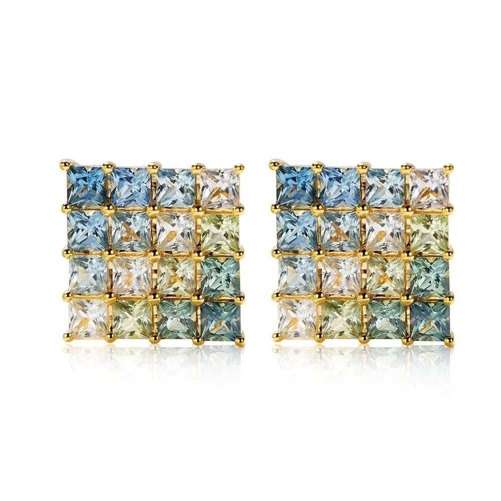 18k Gold Custom Sapphire Oil Painting Earrings