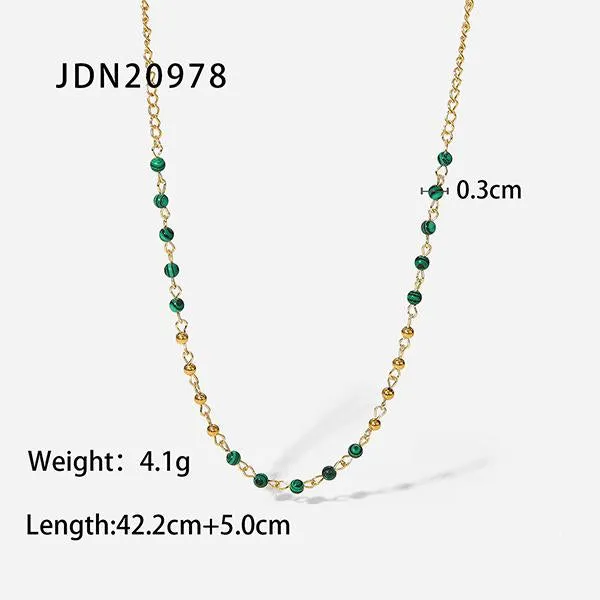 18k Gold-Plated Stainless Steel Turquoise Bead Necklace 58230578S