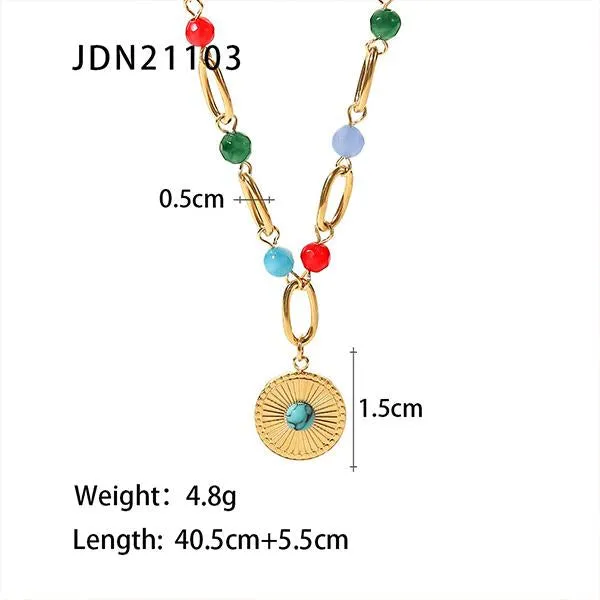 18k Gold-Plated Stainless Steel Turquoise Bead Necklace 58230578S