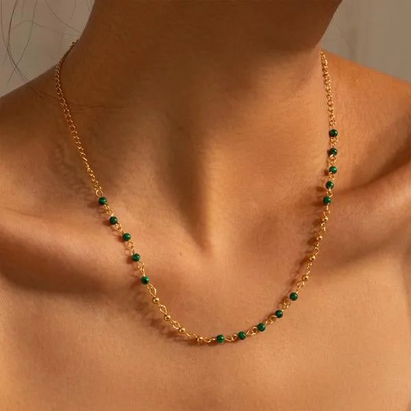 18k Gold-Plated Stainless Steel Turquoise Bead Necklace 58230578S