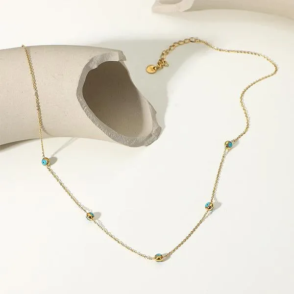 18k Gold-Plated Stainless Steel Turquoise Bead Necklace 58230578S