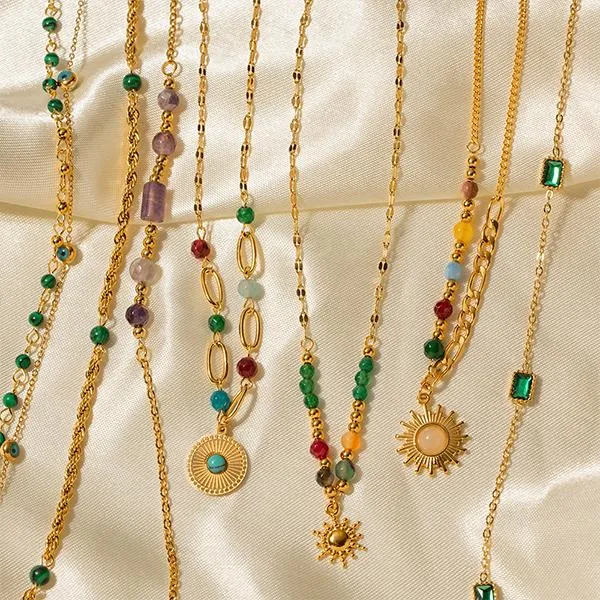 18k Gold-Plated Stainless Steel Turquoise Bead Necklace 58230578S