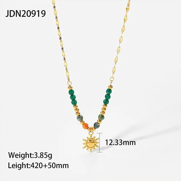 18k Gold-Plated Stainless Steel Turquoise Bead Necklace 58230578S