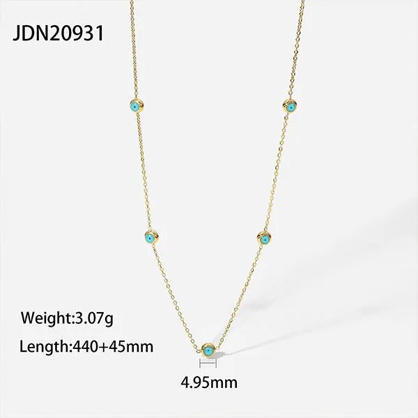 18k Gold-Plated Stainless Steel Turquoise Bead Necklace 58230578S