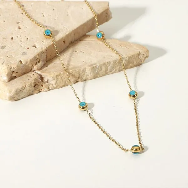 18k Gold-Plated Stainless Steel Turquoise Bead Necklace 58230578S