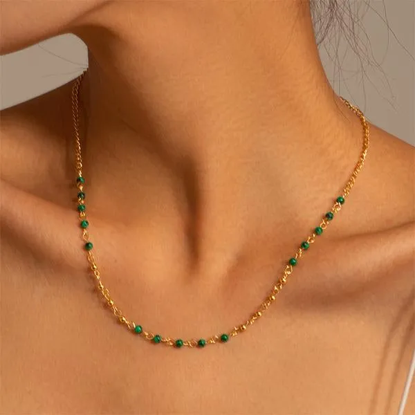 18k Gold-Plated Stainless Steel Turquoise Bead Necklace 58230578S