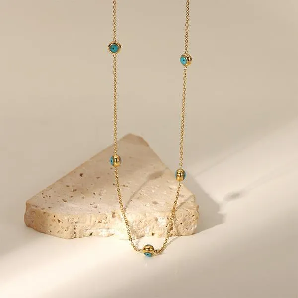 18k Gold-Plated Stainless Steel Turquoise Bead Necklace 58230578S