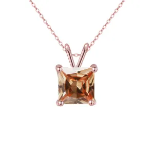 18K Rose Gold 2 Carat Created Citrine Princess Stud Necklace Plated 18 inch