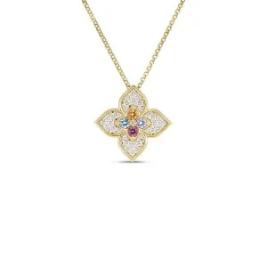 18K Rose Gold Venetian Princess Carnevale Small Pave Mixed Stones Flower Necklace