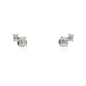 18K WHITE GOLD 2-STONE EMERALD CUT DIAMOND STUD EARRINGS - 1.37CTW