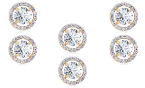 18k Yellow Gold Plated 4Ct Round White Sapphire Set of Three Halo Stud Earrings