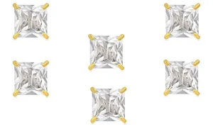 18k Yellow Gold Plated 4mm 4Ct Square Cut White Sapphire Set Of Three Stud Earrings