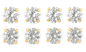 18k Yellow Gold Plated 6mm 4Ct Round White Sapphire Set Of Four Stud Earrings