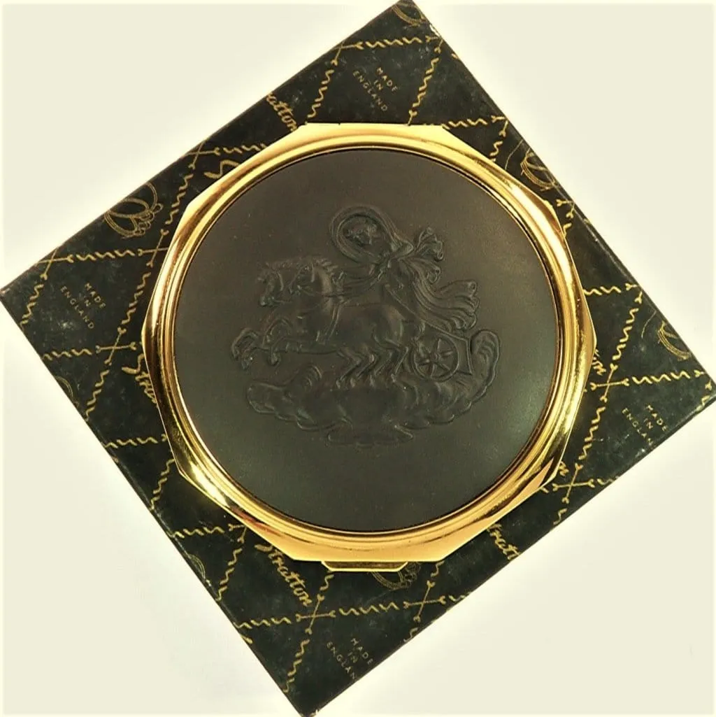 1960s Stratton Powder Compact With Black Basalt Wedgwood Aurora Plaque Unused