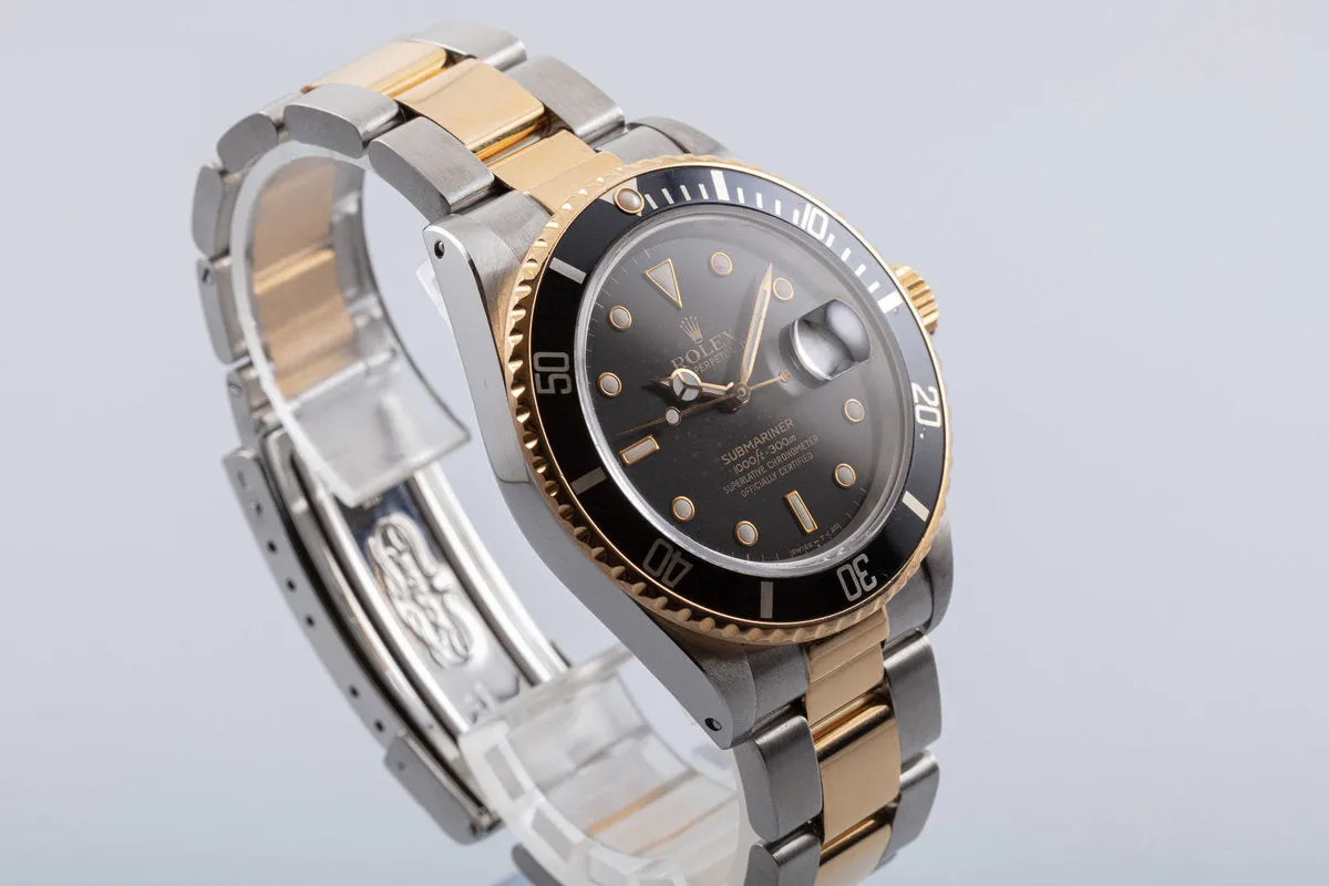 1987 Rolex 18k & Stainless Submariner 16613 Black Dial with Box & Service Papers