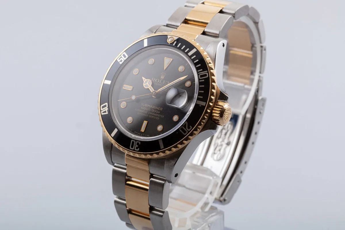 1987 Rolex 18k & Stainless Submariner 16613 Black Dial with Box & Service Papers