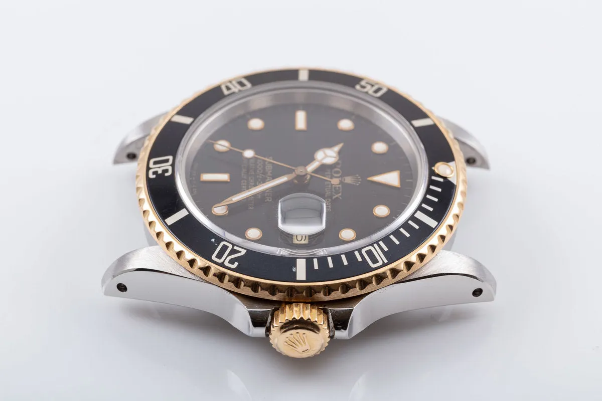 1987 Rolex 18k & Stainless Submariner 16613 Black Dial with Box & Service Papers