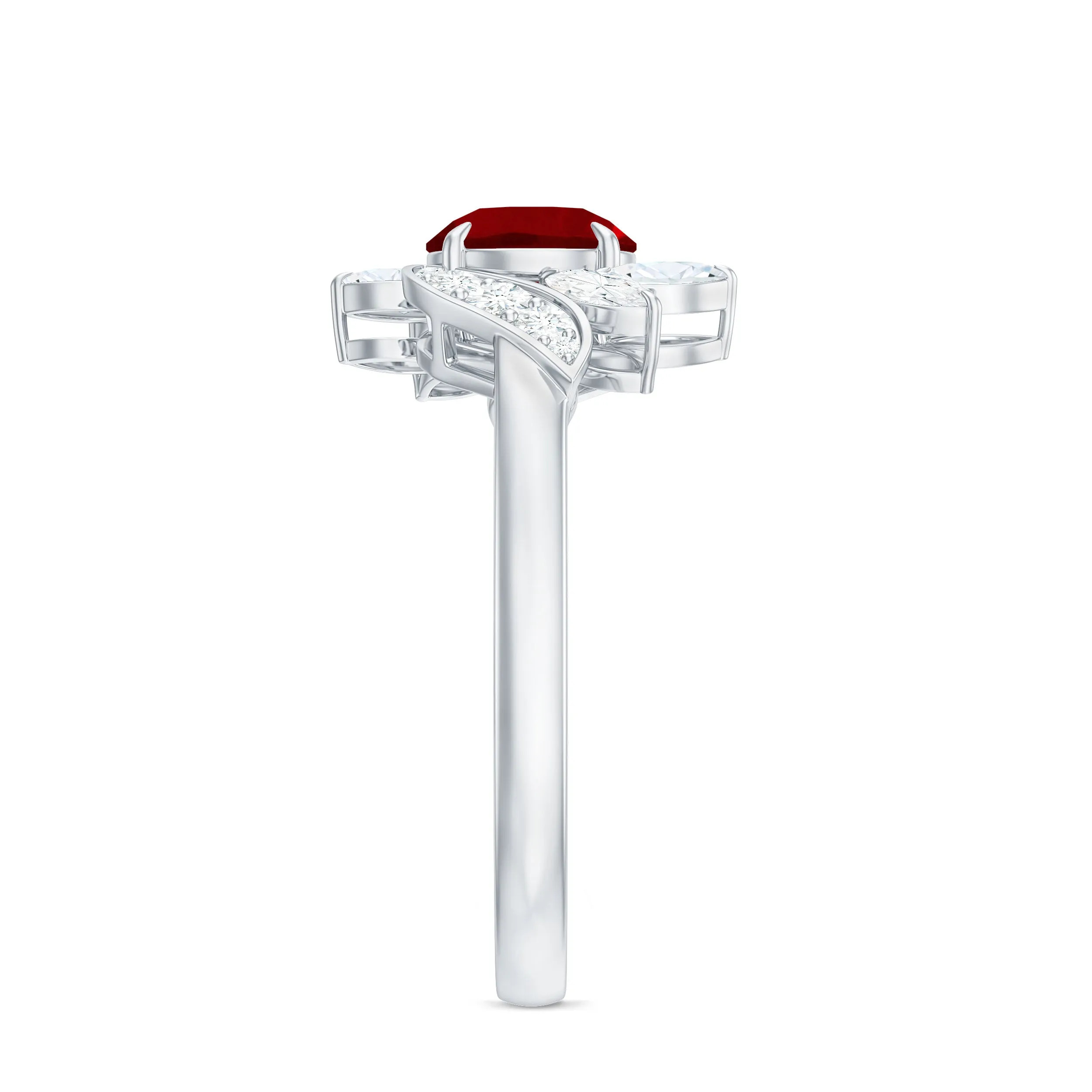 2 CT Created Ruby Flower Engagement Ring with Diamond