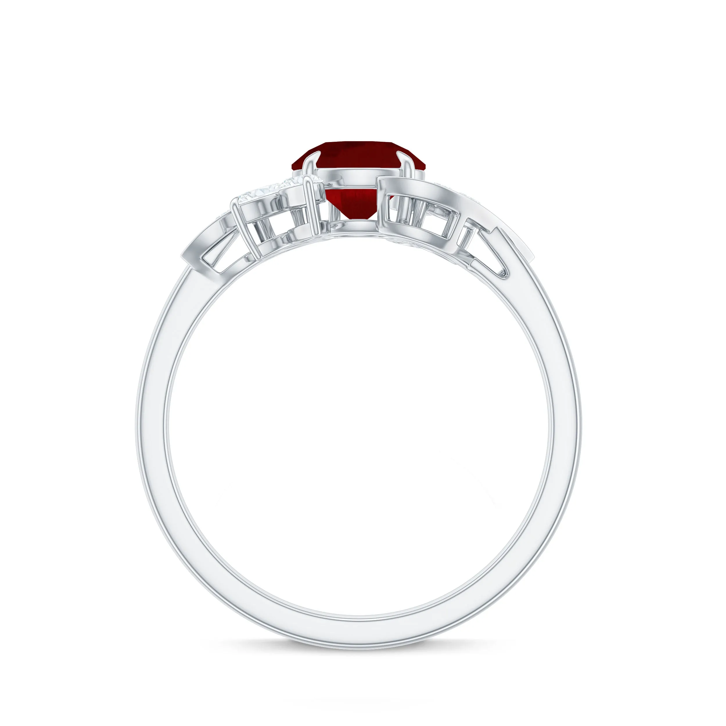 2 CT Created Ruby Flower Engagement Ring with Diamond