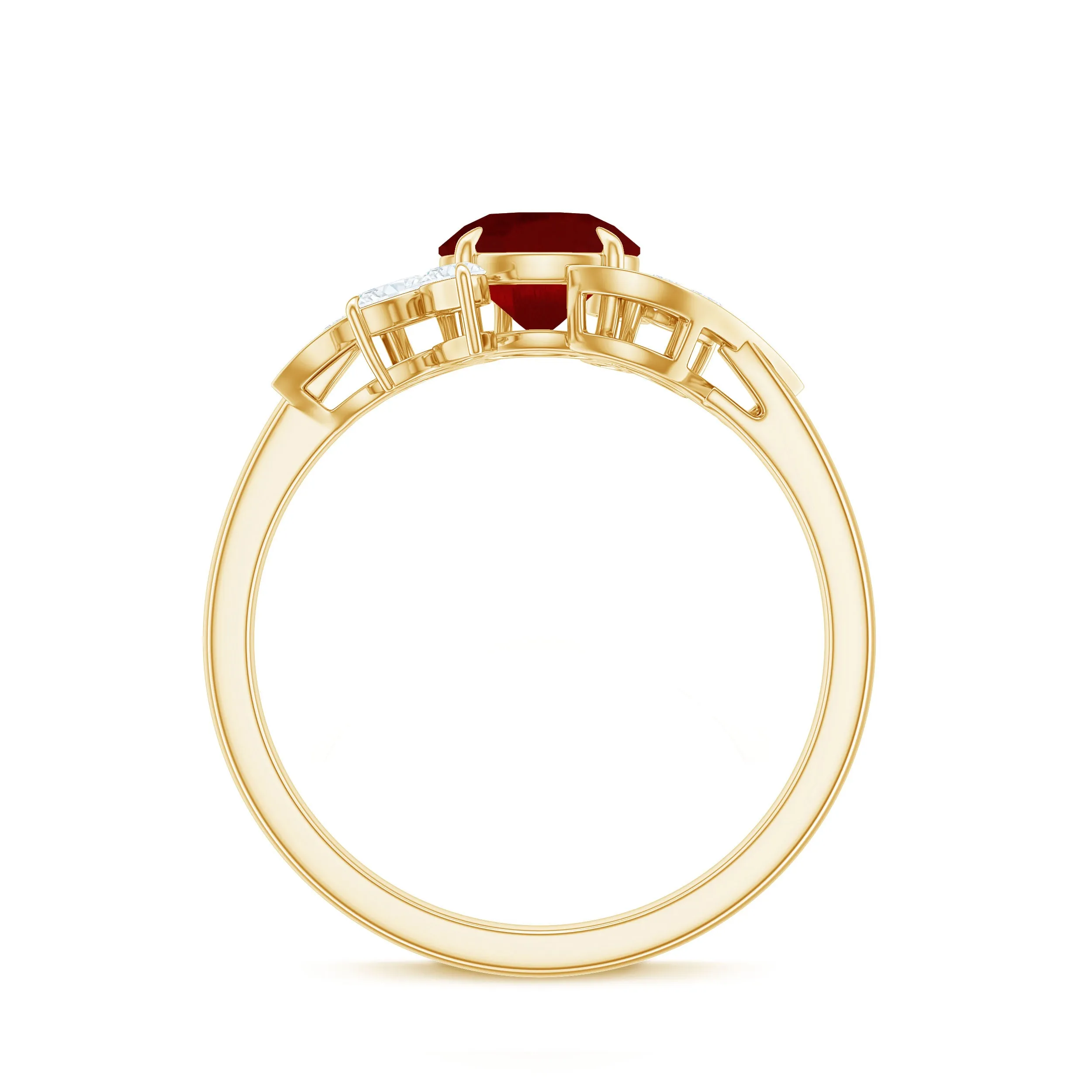 2 CT Created Ruby Flower Engagement Ring with Diamond