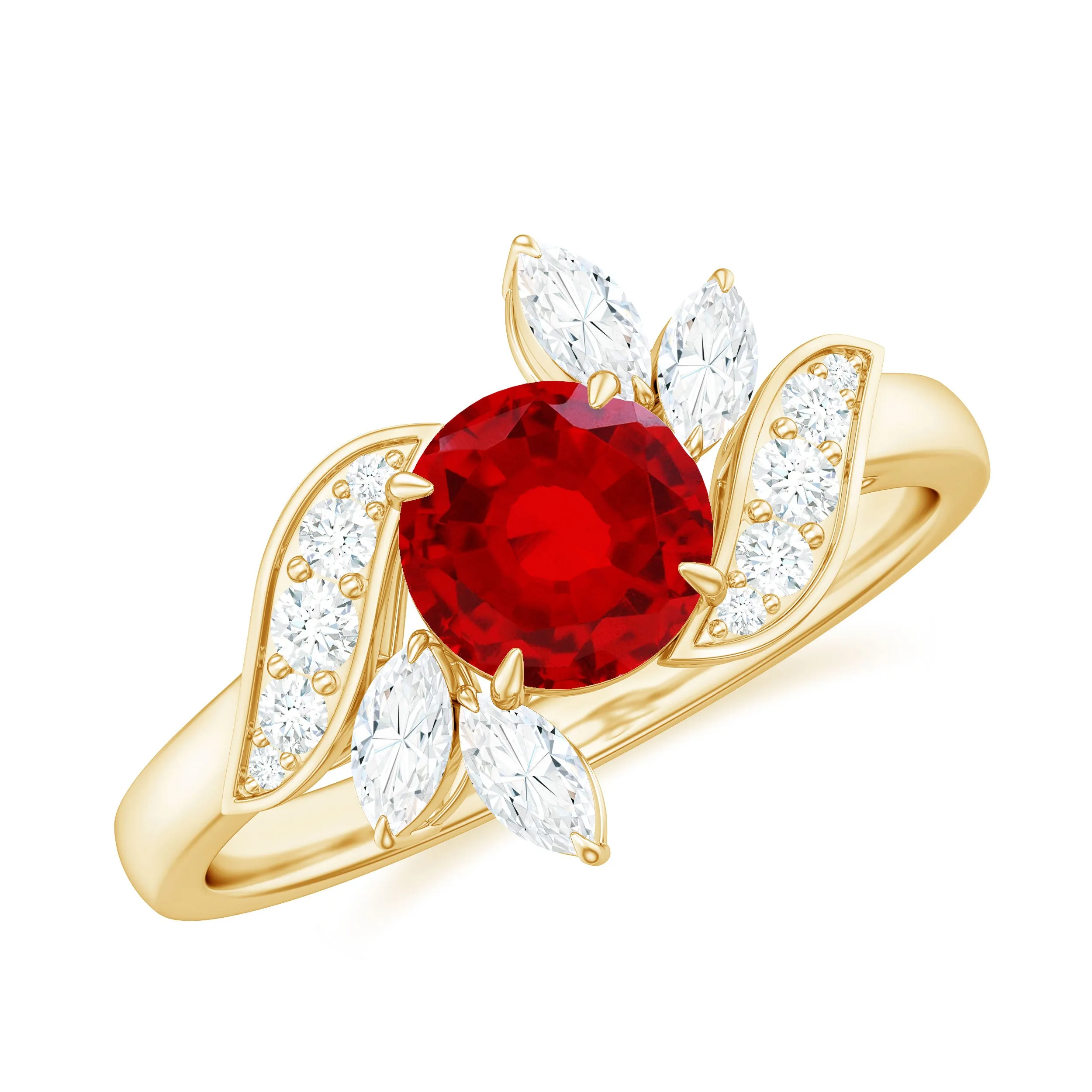 2 CT Created Ruby Flower Engagement Ring with Diamond