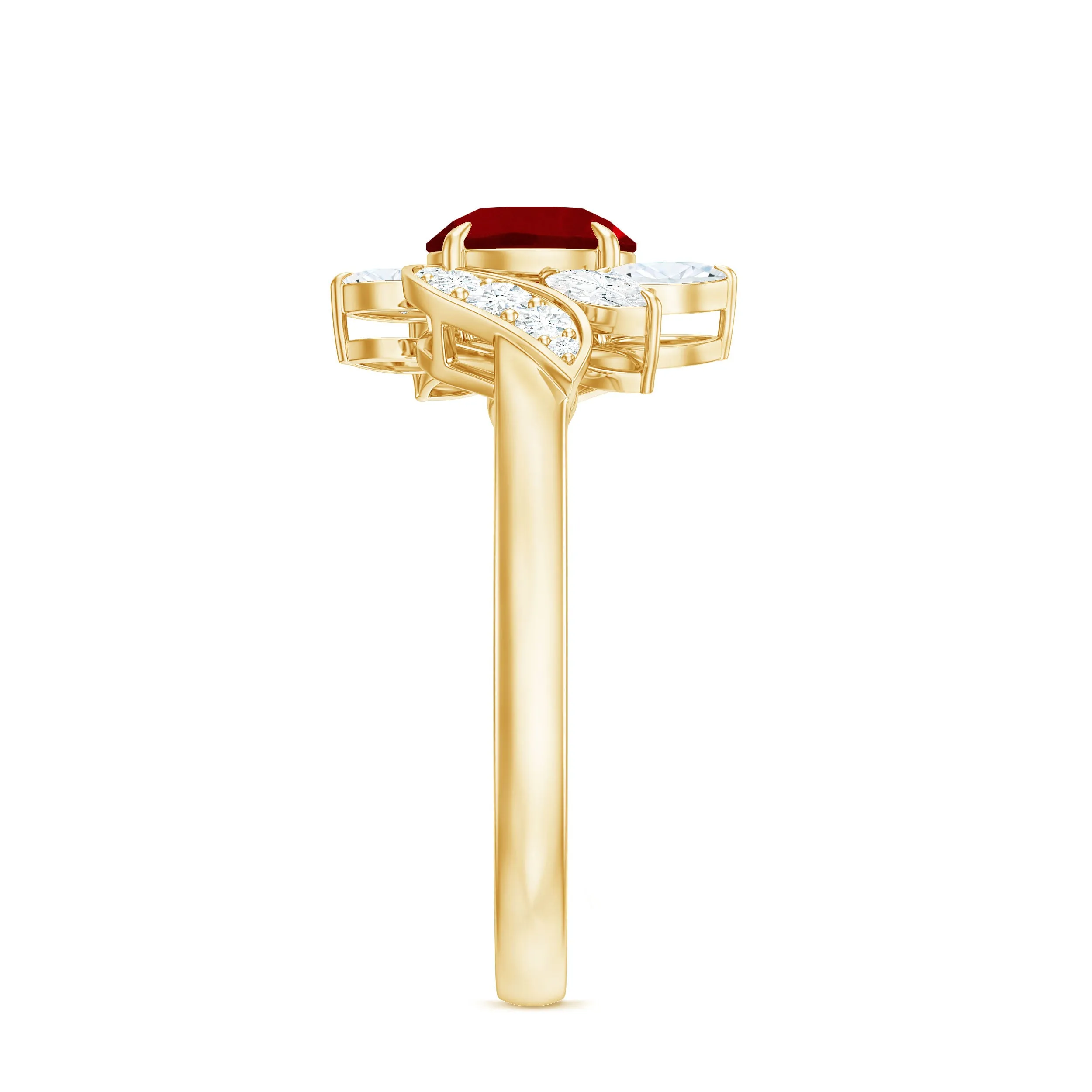 2 CT Created Ruby Flower Engagement Ring with Diamond