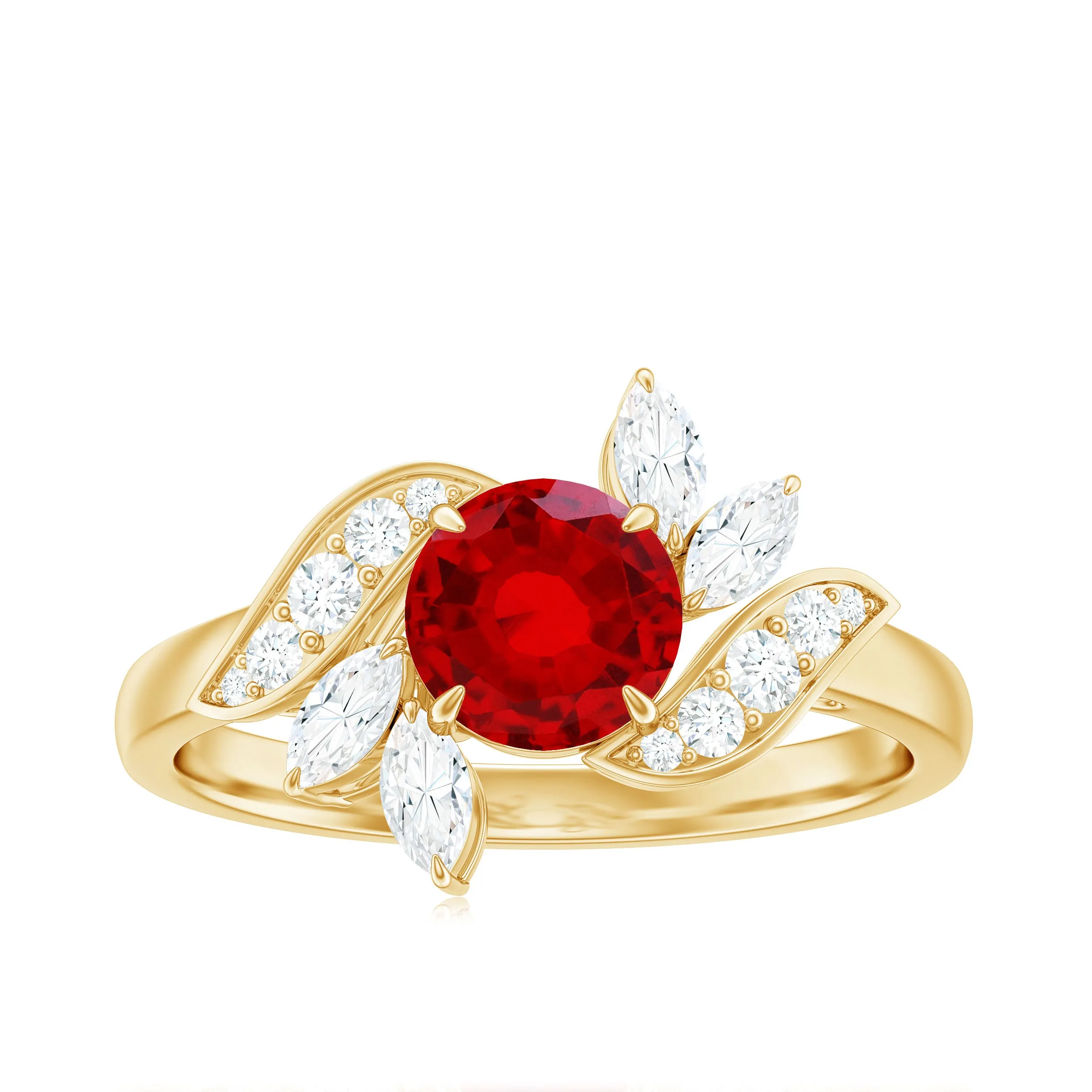 2 CT Created Ruby Flower Engagement Ring with Diamond
