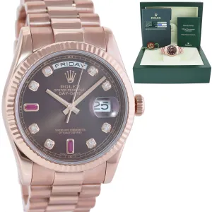 2014 PAPERS Rolex President Day Date Rose Gold 118235 Chocolate Ruby Diamond Watch