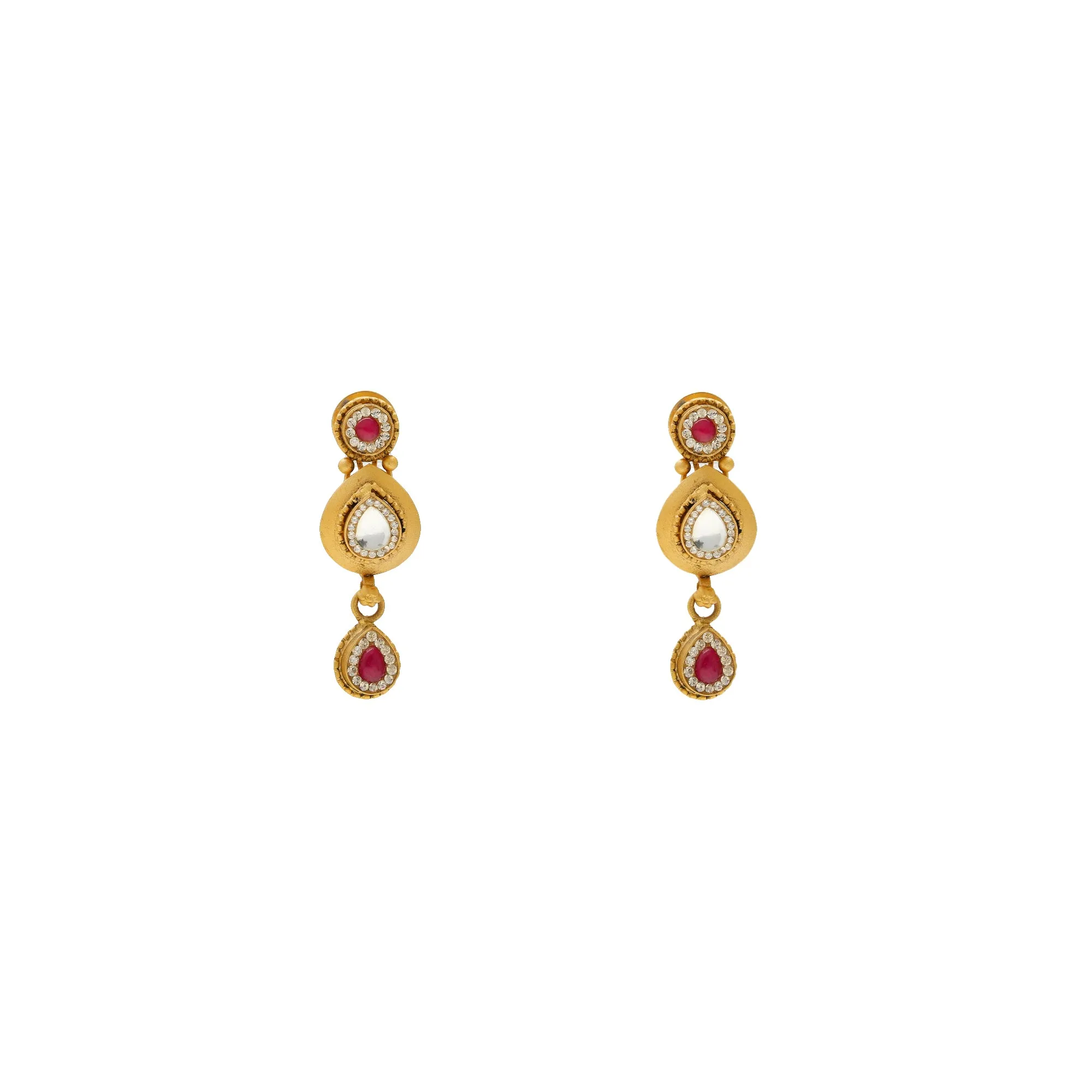 22K Yellow Gold Antique Necklace Set w/ Ruby & CZ (38.4gm)