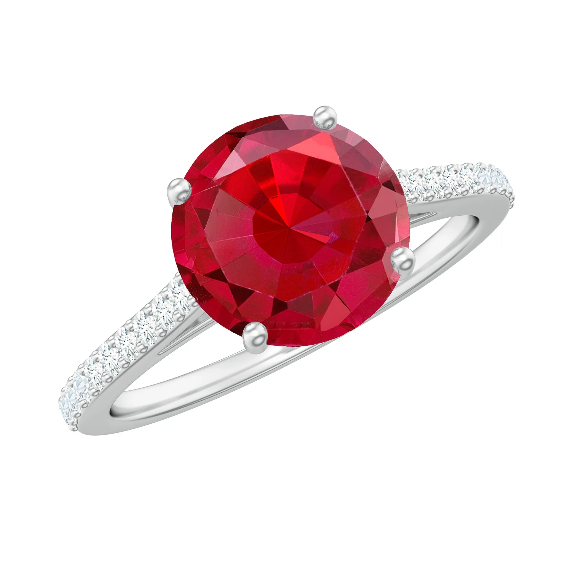 2.5 CT Created Ruby Solitaire Engagement Ring with Diamond Side Stones