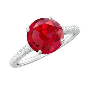 2.5 CT Created Ruby Solitaire Engagement Ring with Diamond Side Stones