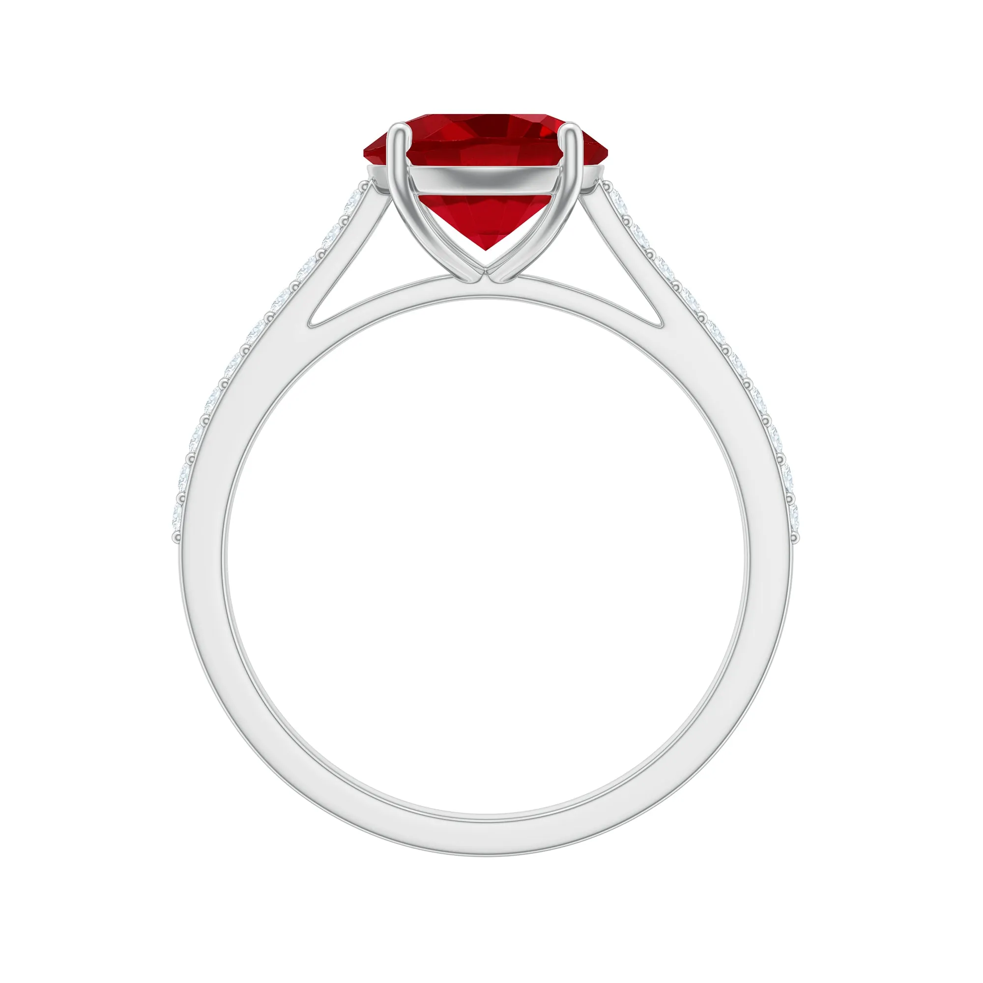 2.5 CT Created Ruby Solitaire Engagement Ring with Diamond Side Stones