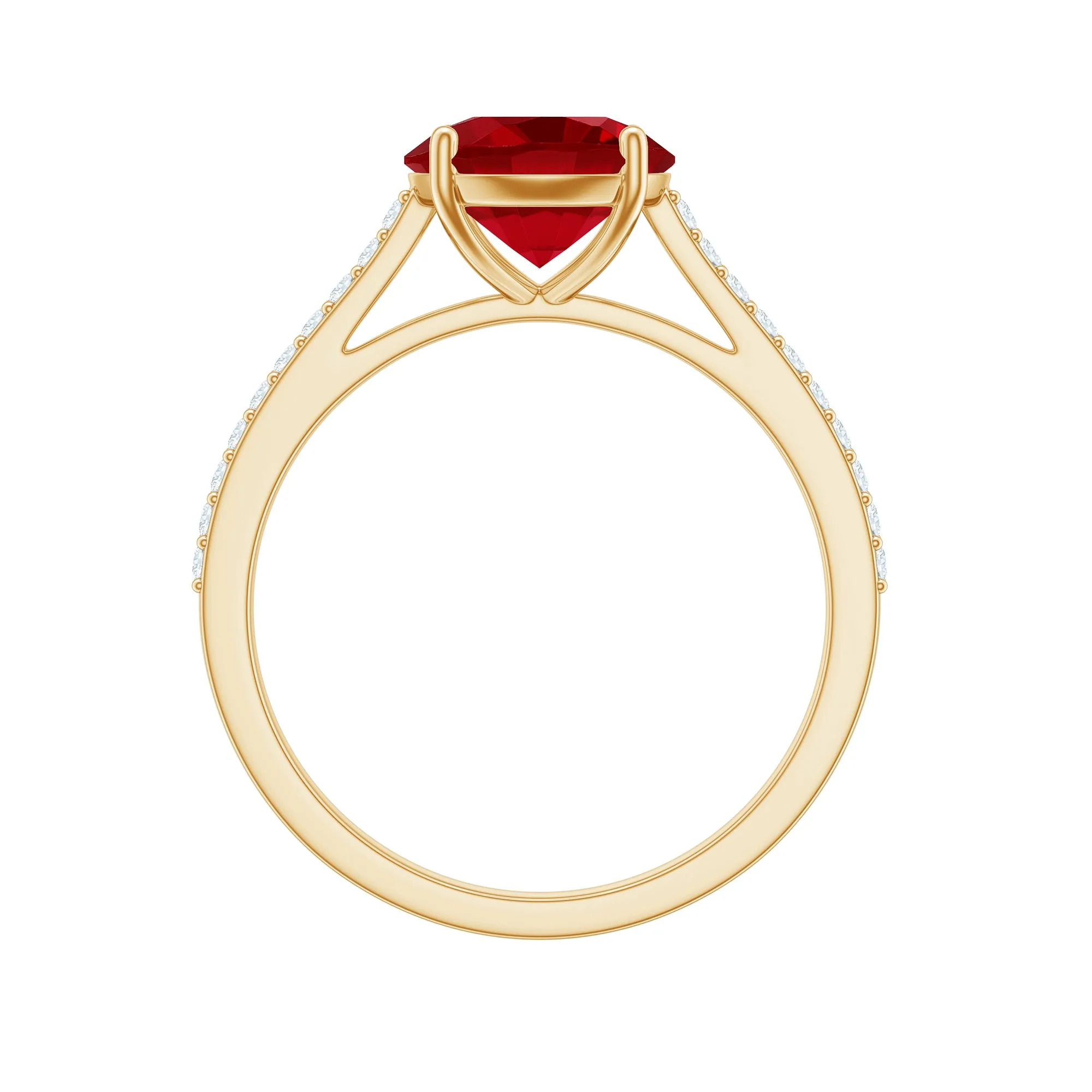2.5 CT Created Ruby Solitaire Engagement Ring with Diamond Side Stones