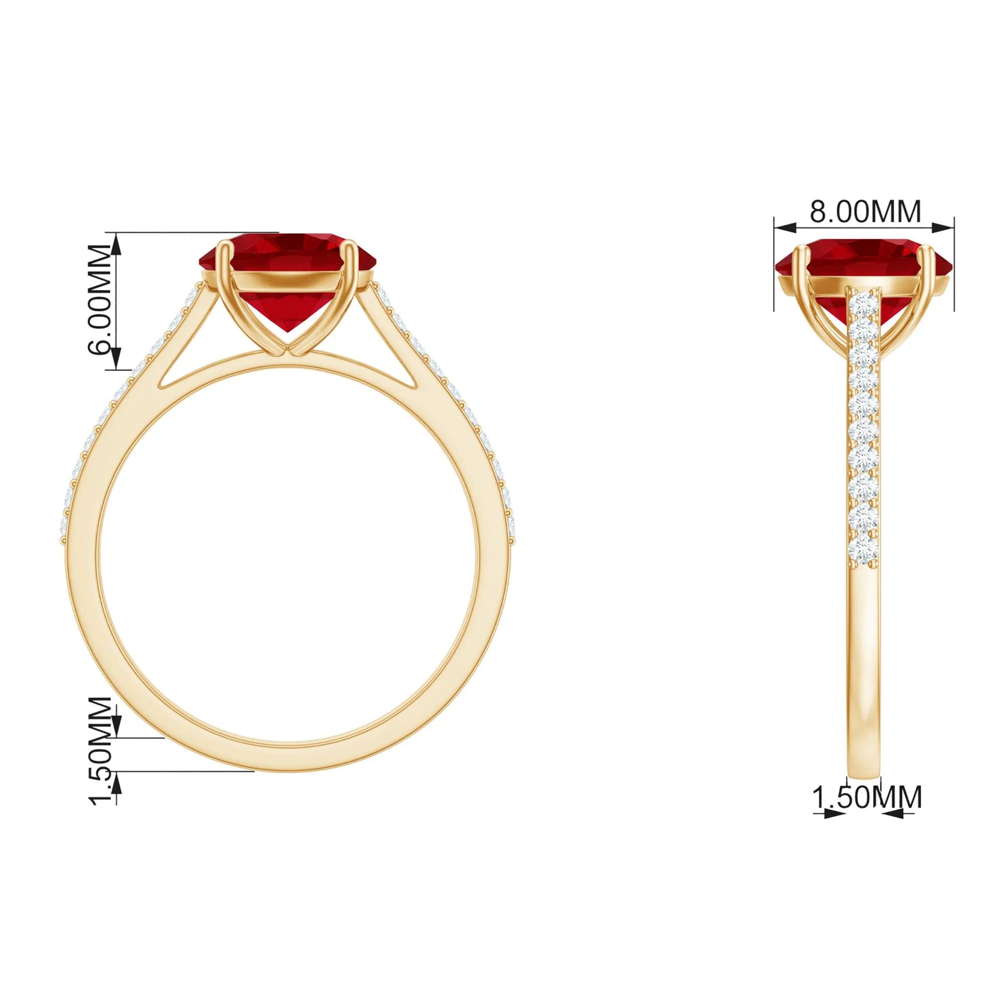 2.5 CT Created Ruby Solitaire Engagement Ring with Diamond Side Stones