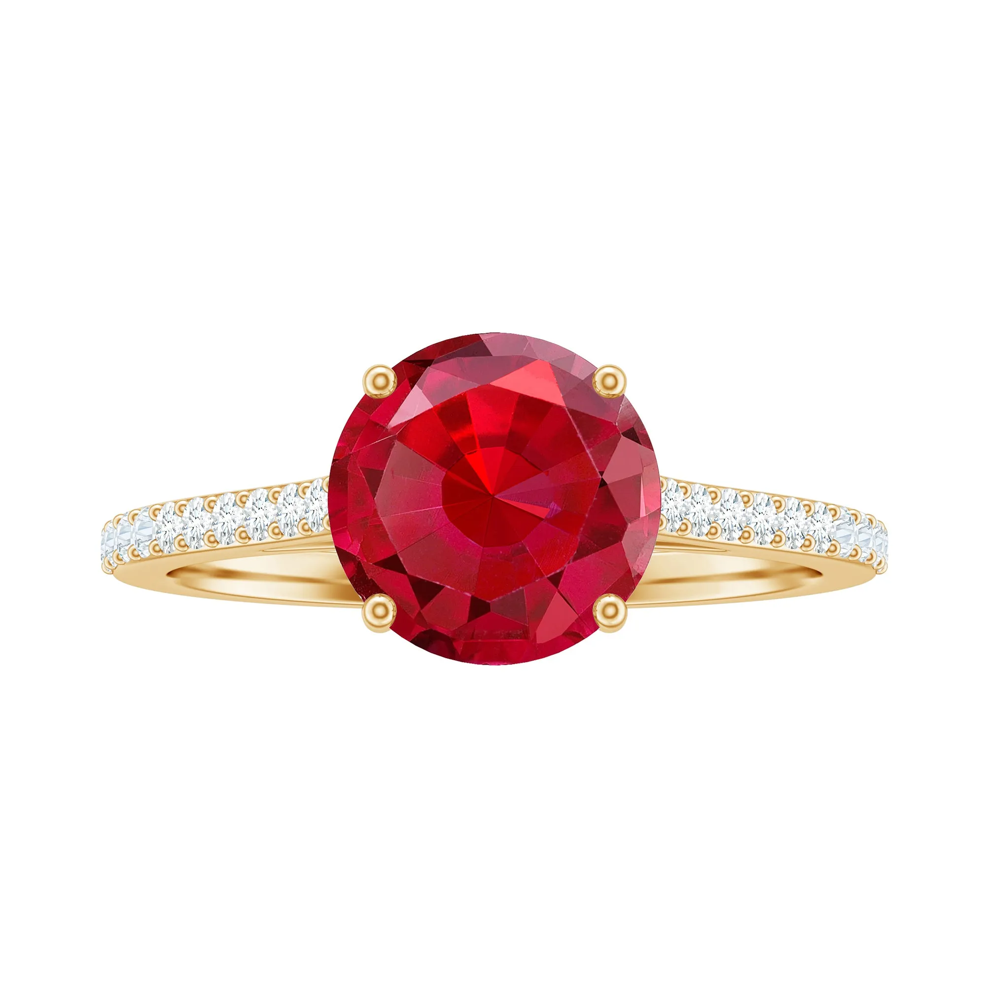2.5 CT Created Ruby Solitaire Engagement Ring with Diamond Side Stones