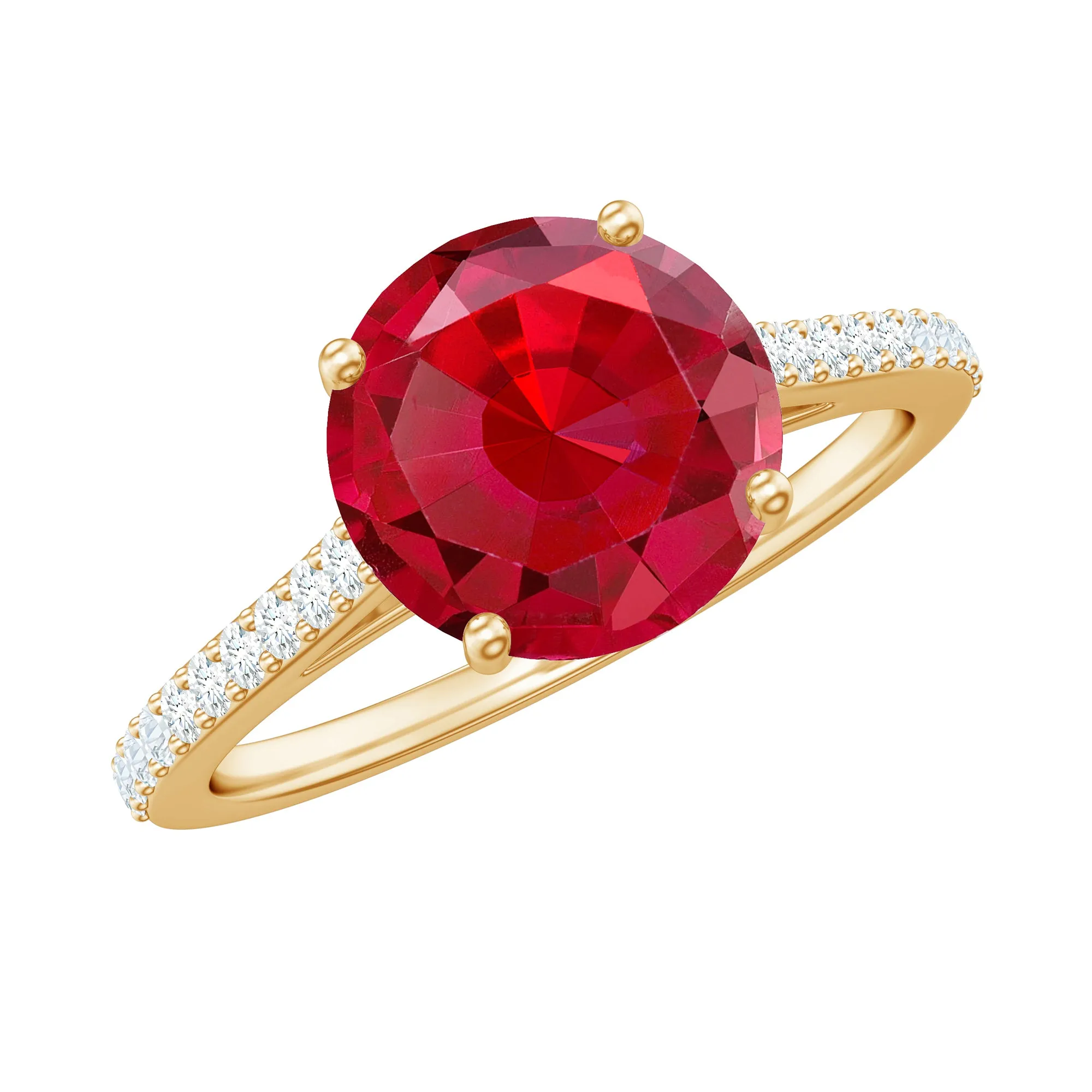 2.5 CT Created Ruby Solitaire Engagement Ring with Diamond Side Stones