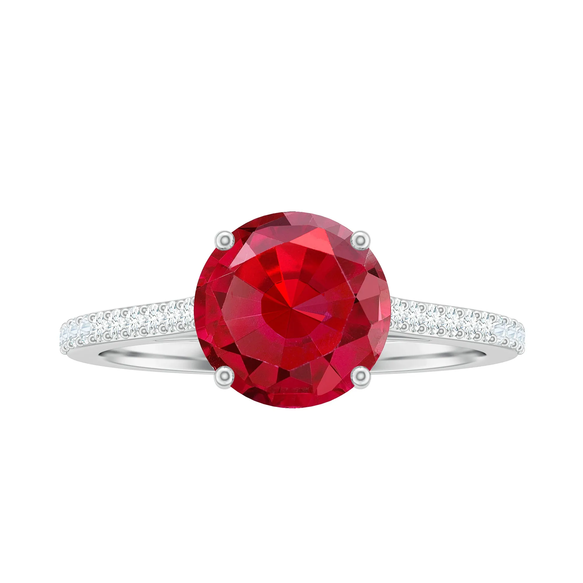 2.5 CT Created Ruby Solitaire Engagement Ring with Diamond Side Stones