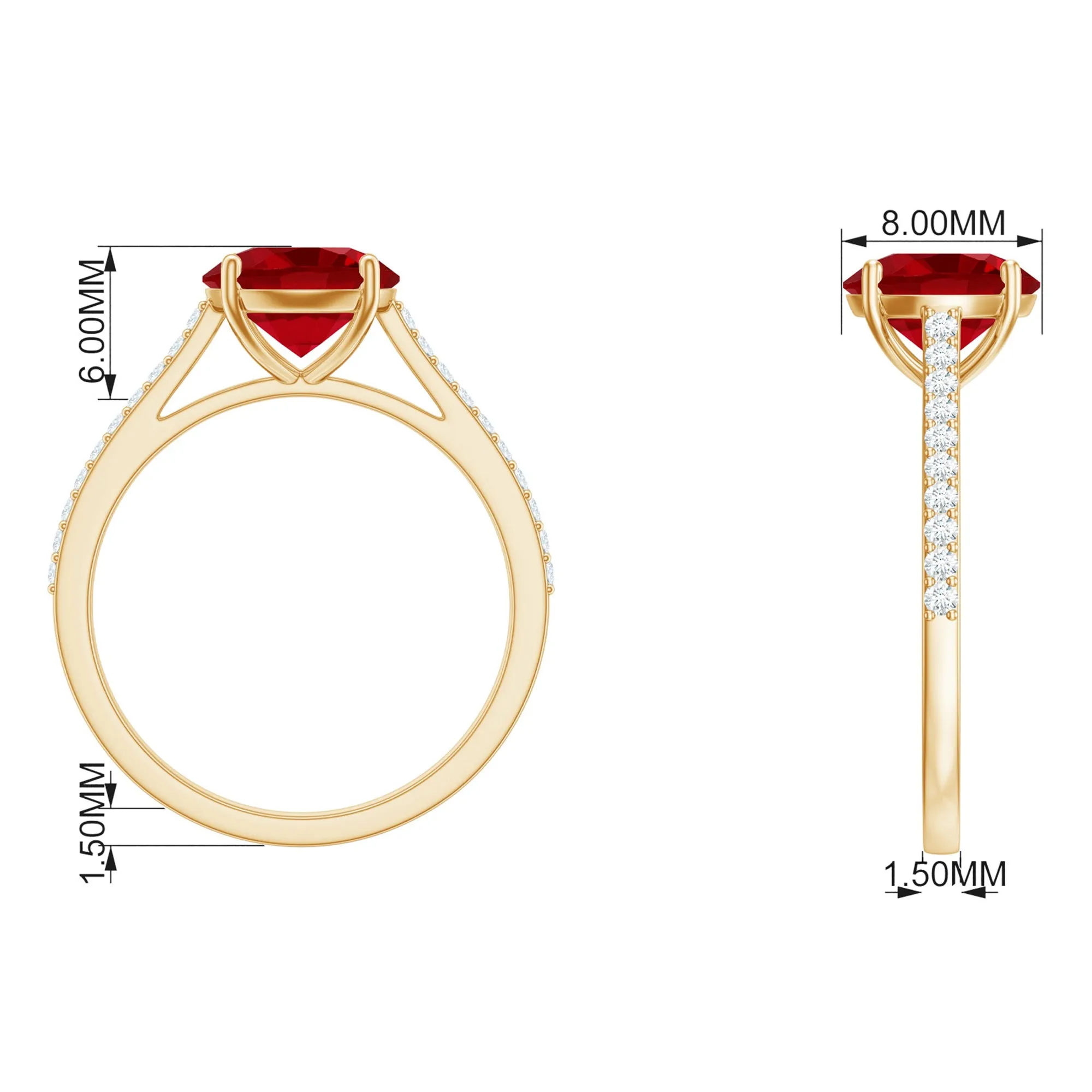 2.5 CT Created Ruby Solitaire Engagement Ring with Diamond Side Stones