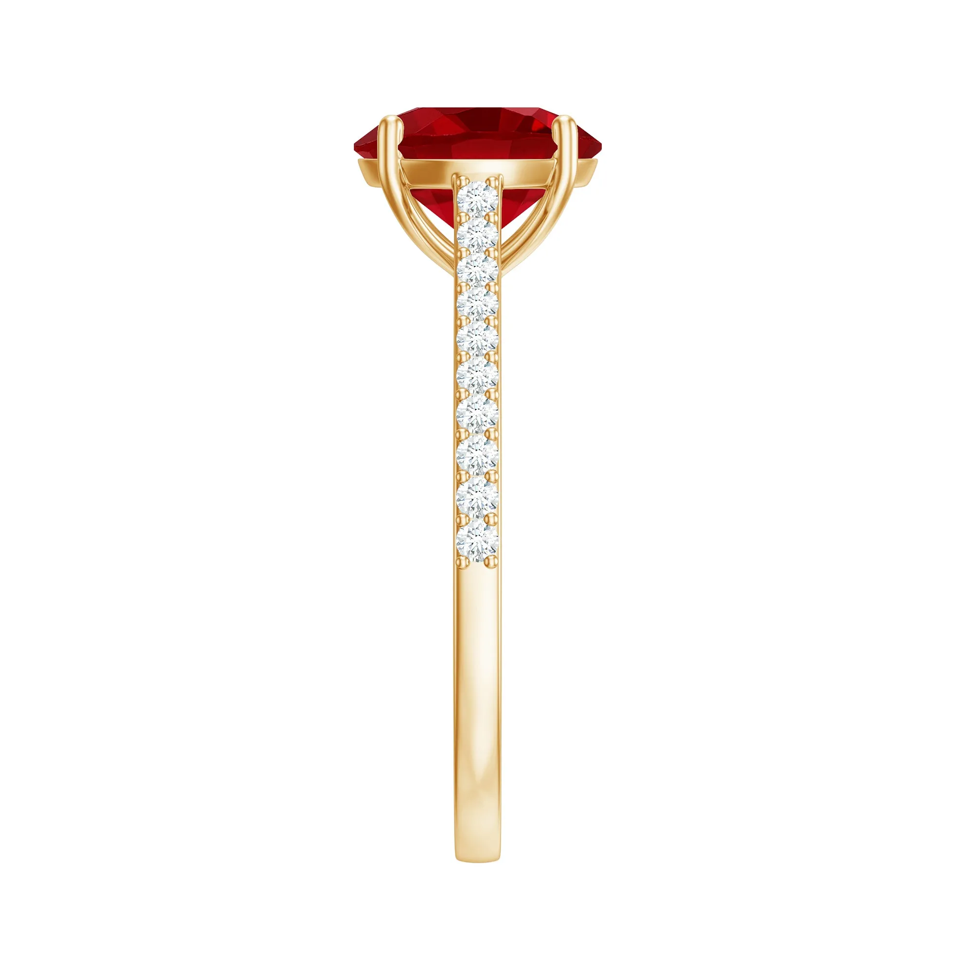 2.5 CT Created Ruby Solitaire Engagement Ring with Diamond Side Stones