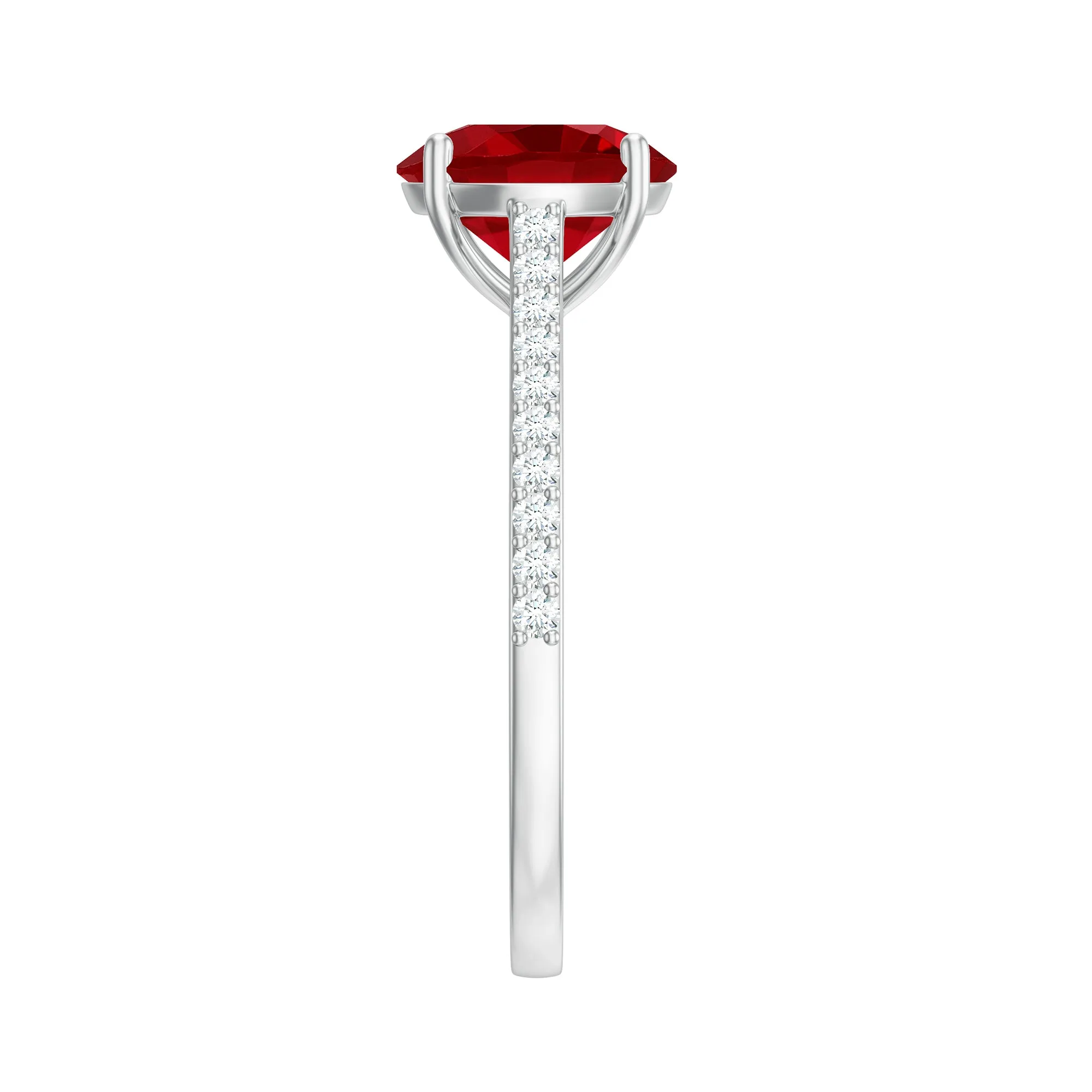 2.5 CT Created Ruby Solitaire Engagement Ring with Diamond Side Stones