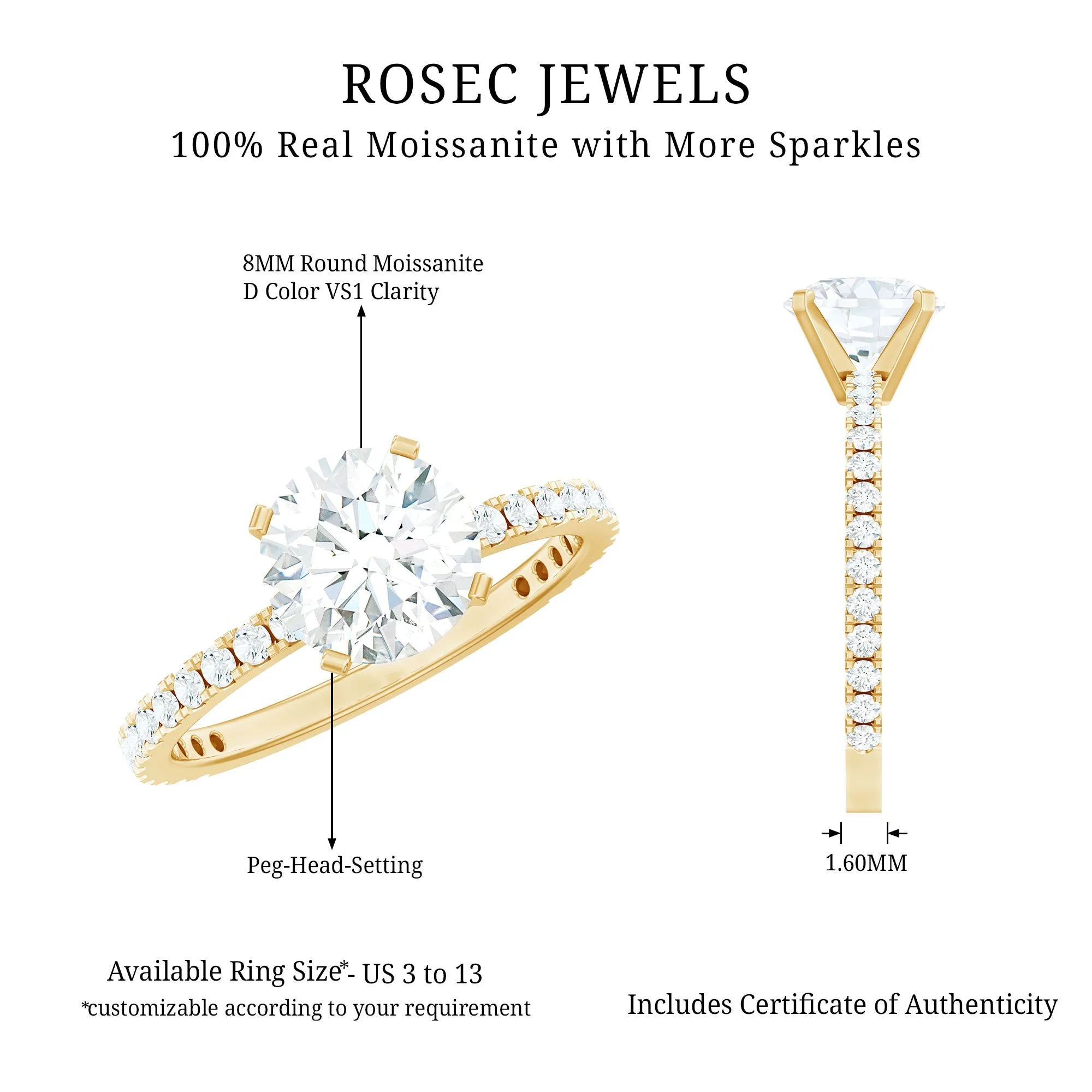 2.75 CT Certified Moissanite Solitaire Engagement Ring