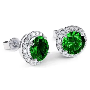 3.00 CTTW Emerald Halo Sterling Silver Studs