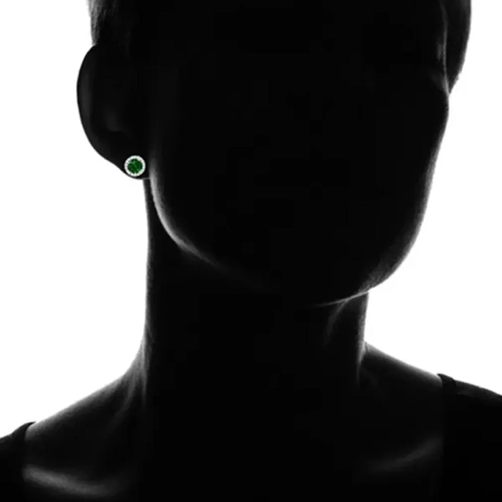 3.00 CTTW Emerald Halo Sterling Silver Studs