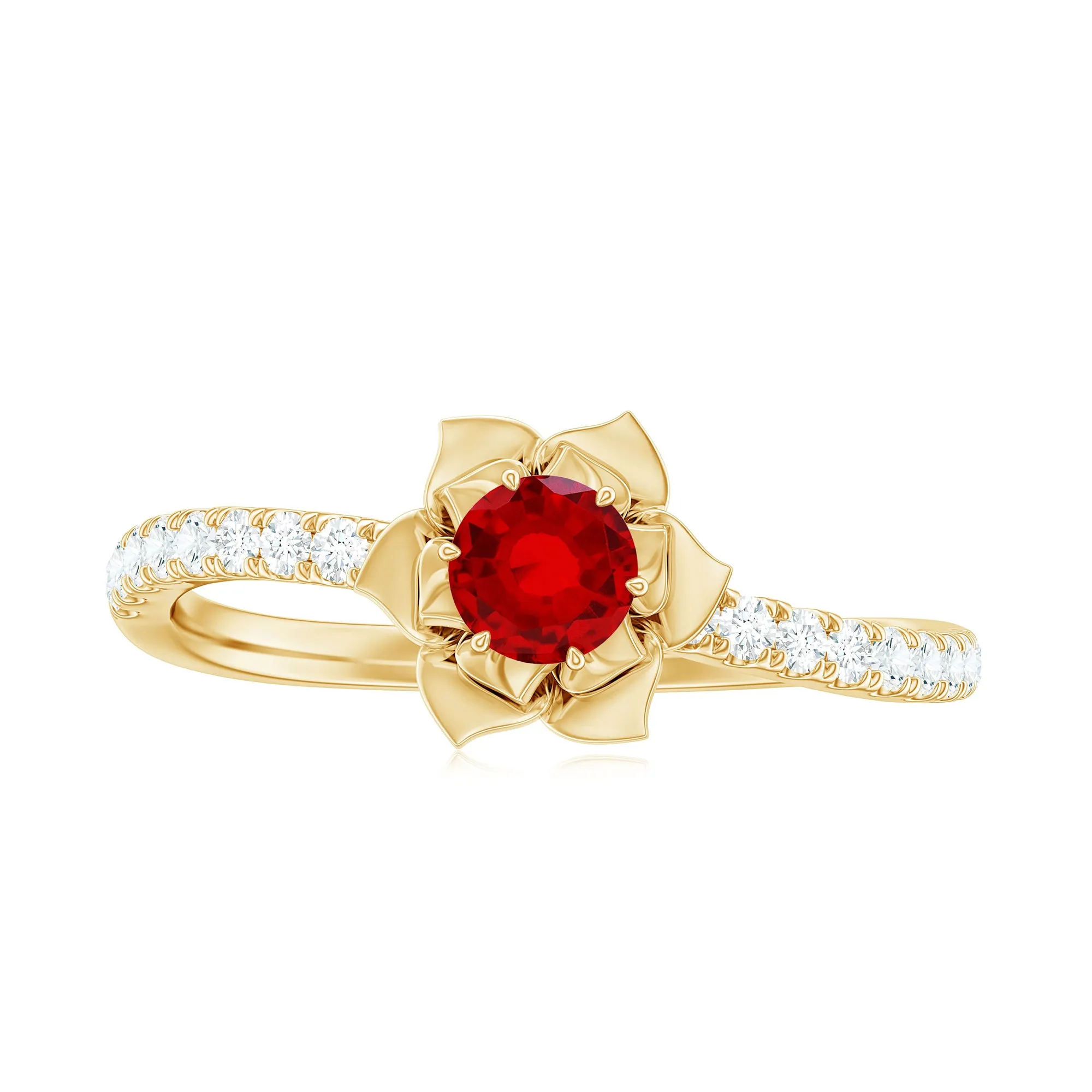 3/4 CT Created Ruby and Diamond Flower Engagement Ring